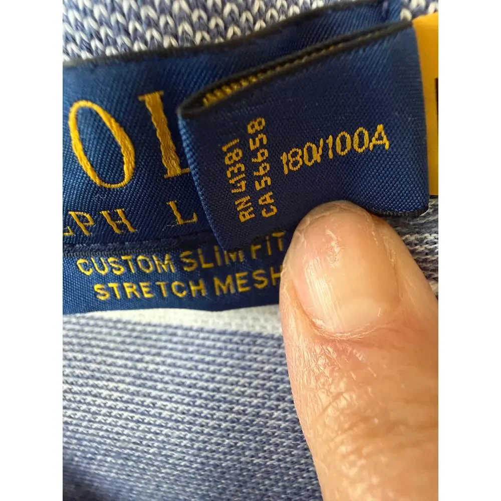 Polo Ralph Lauren Men’s L Custom Slim Fit Stretch Mesh Blue Striped Polo Shirt